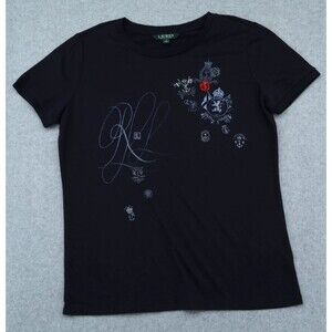 Lauren Ralph Lauren SAMPLE Women's Graphic T-Shirt Size M Navy Nautical Rare